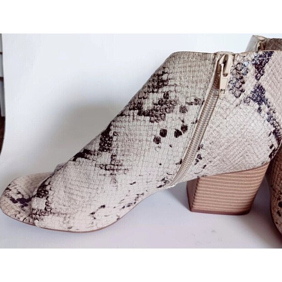 Fergalicious Volume Booties Size 10 Open Toe  Python Print Ankle Boots Open Side - Picture 7 of 11